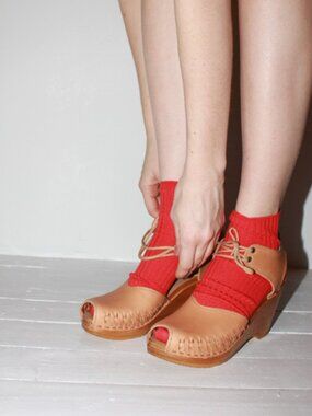 No.6 Lace Up Peep Toe Clogs on a Mid Wedge Base Size 38